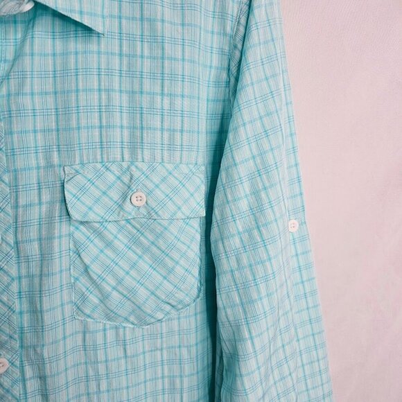 EDDIE BAUER Women's Button Up Down Shirt LIGHT GREEN PLAID size XXL Long Sleeve - Picture 4 of 5